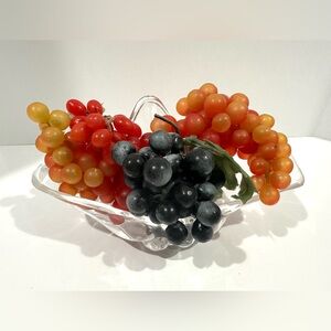 Vintage Faux Fruit Clusters Rubber Grapes Set of 3 w Acrylic Sea Shell Bowl
